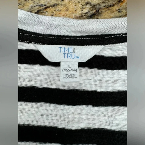 Time & Tru Black/White Stripe Shortall Romper Women's Size Large (12-14) - Picture 3 of 7